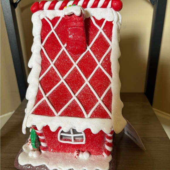 Festive Red Gingerbread House Decoration